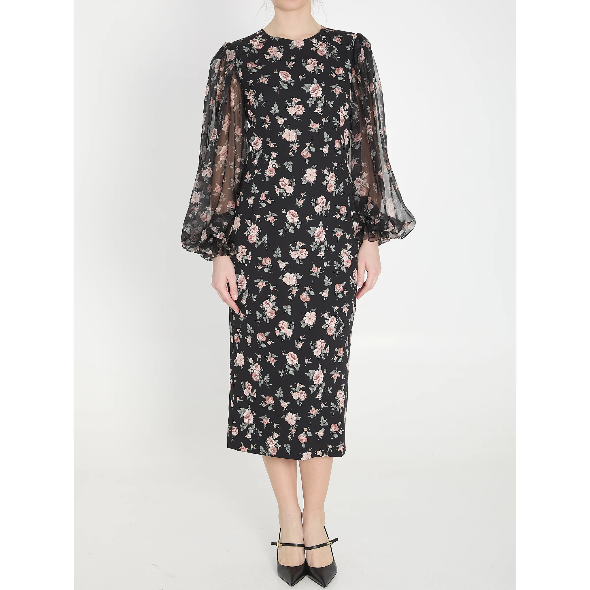 Vintage Rose print charmeuse dress