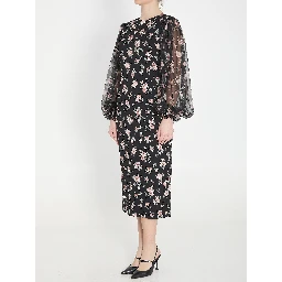 Vintage Rose print charmeuse dress