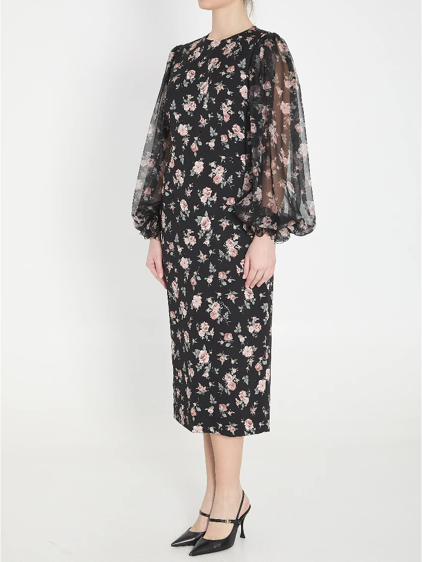 Vintage Rose print charmeuse dress