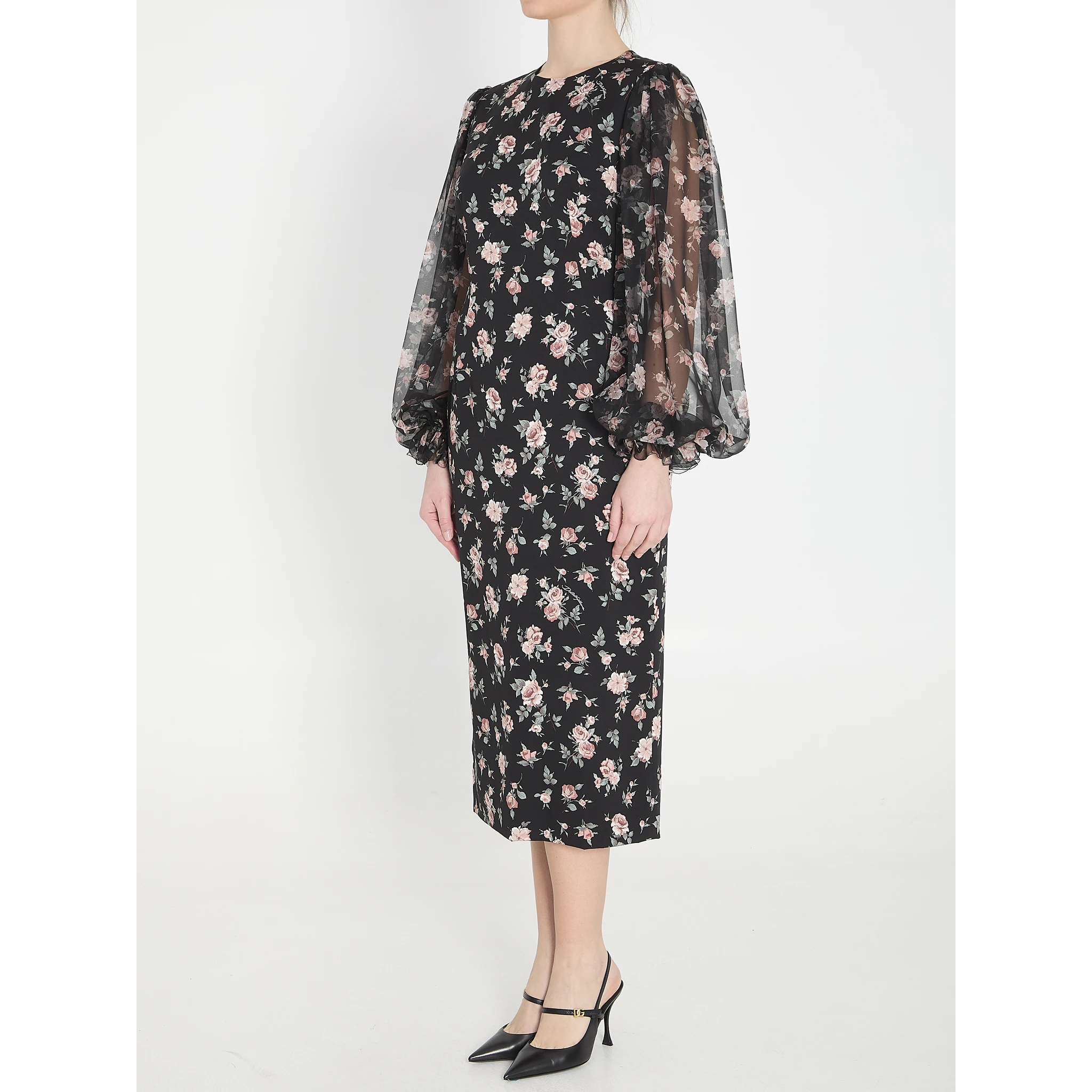 Vintage Rose print charmeuse dress