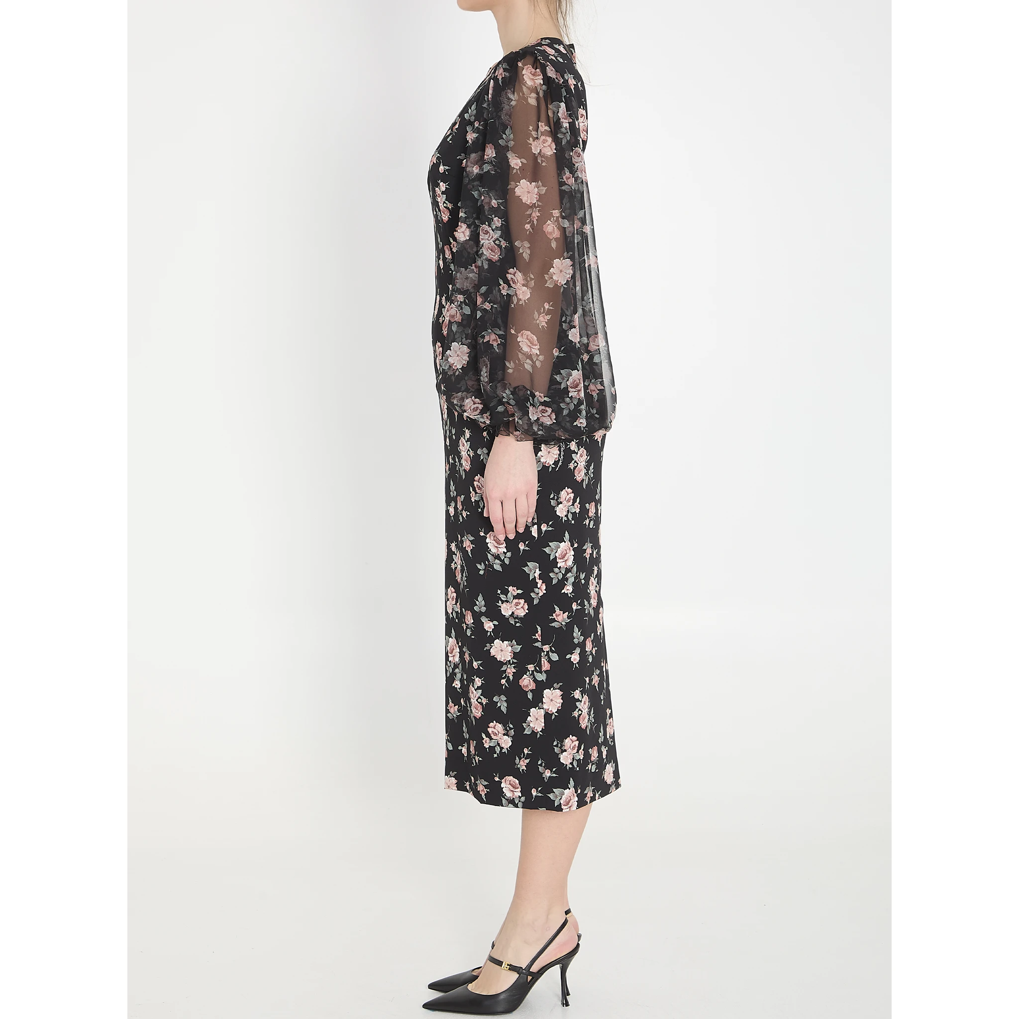 Vintage Rose print charmeuse dress