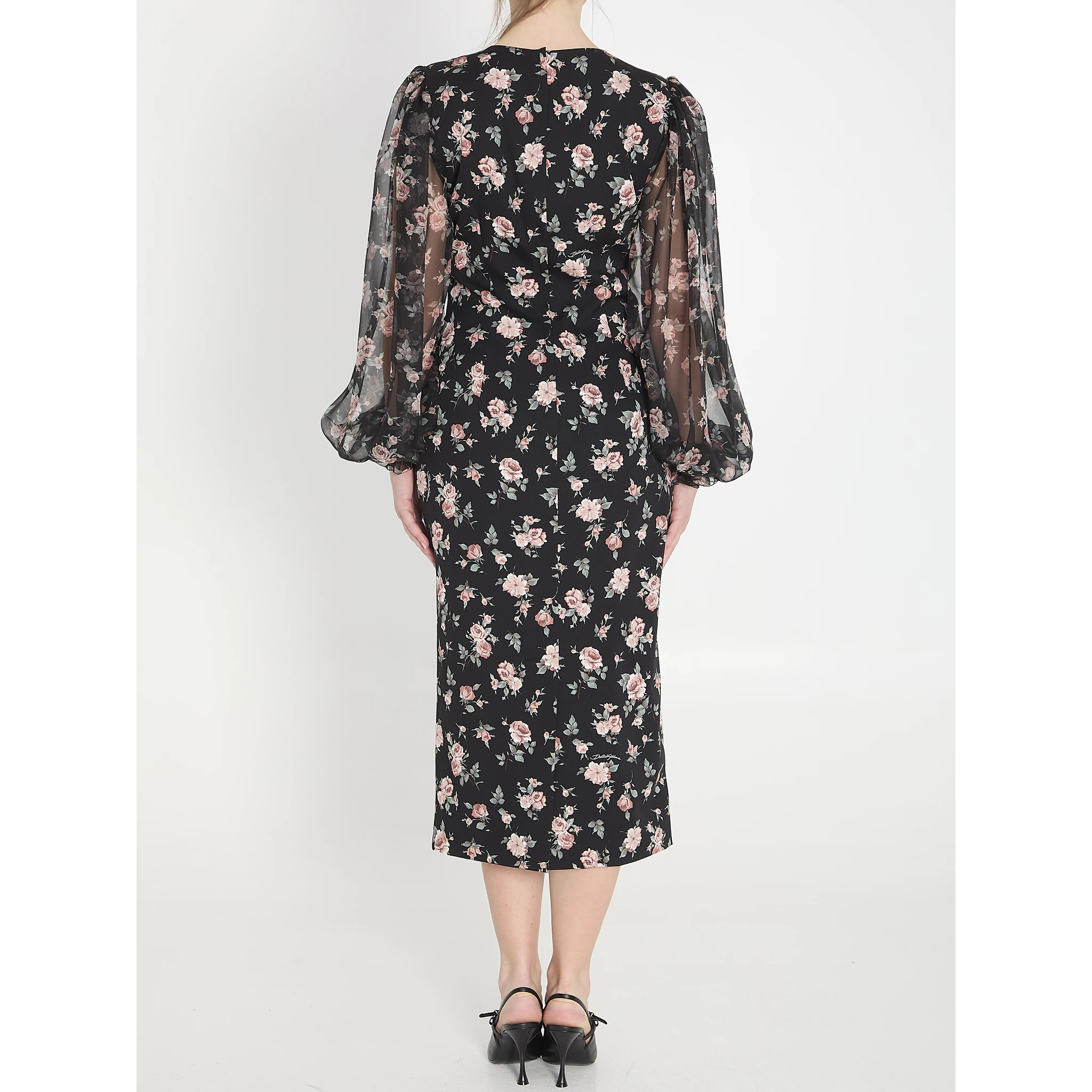 Vintage Rose print charmeuse dress