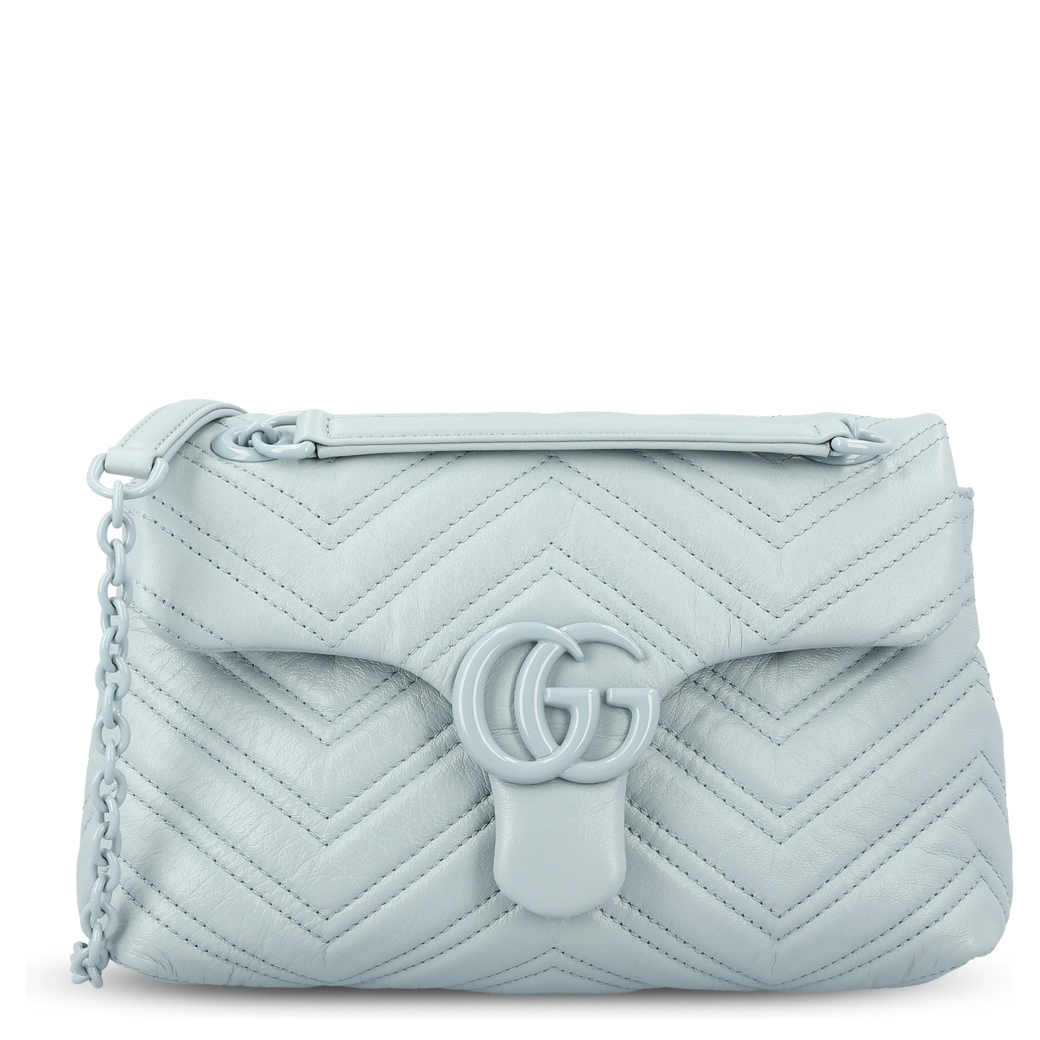 GG Marmont small shoulder bag in light/icy blue nappa leather