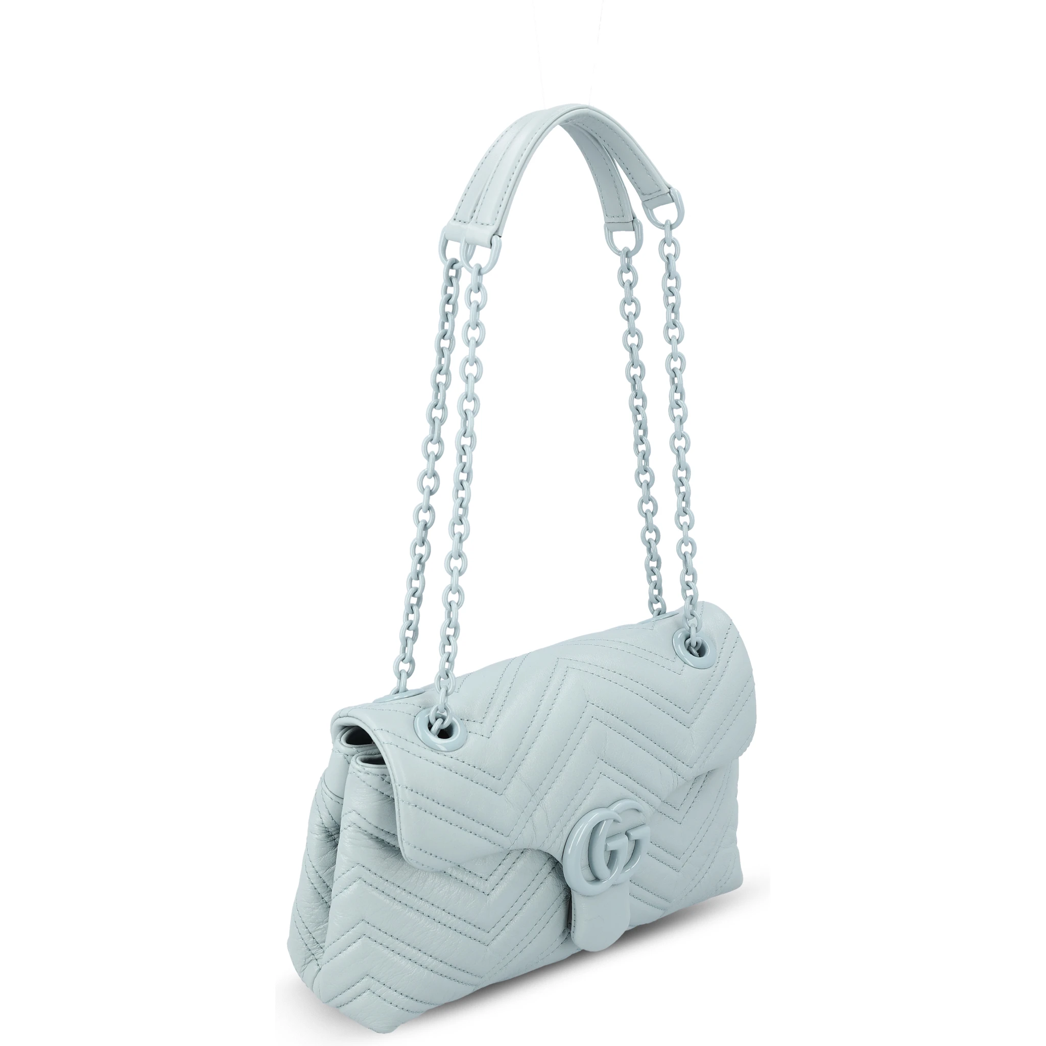 GG Marmont small shoulder bag in light/icy blue nappa leather