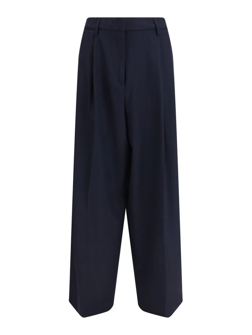 Blue Polyester Casual Pants