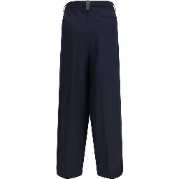 Blue Polyester Casual Pants