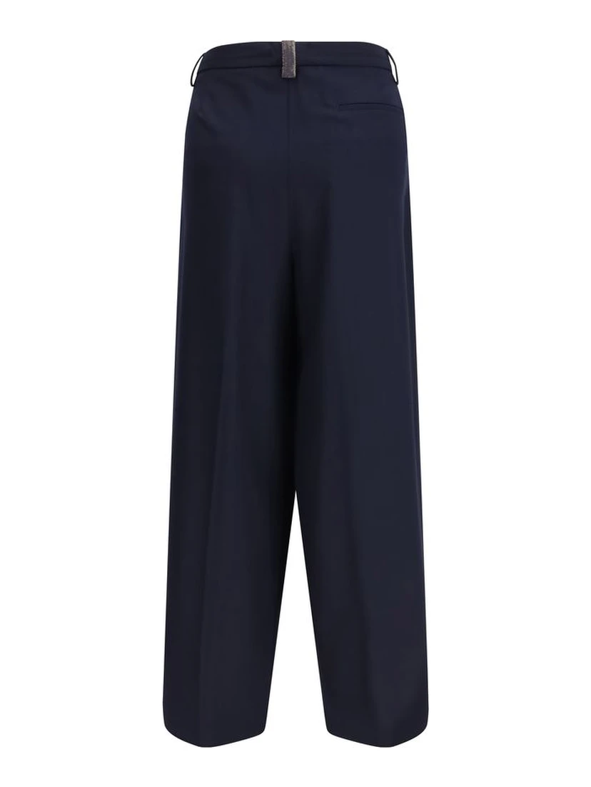 Blue Polyester Casual Pants