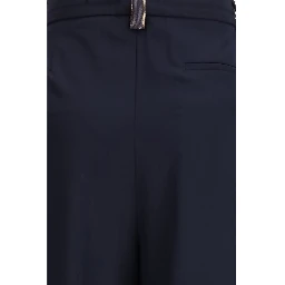 Blue Polyester Casual Pants