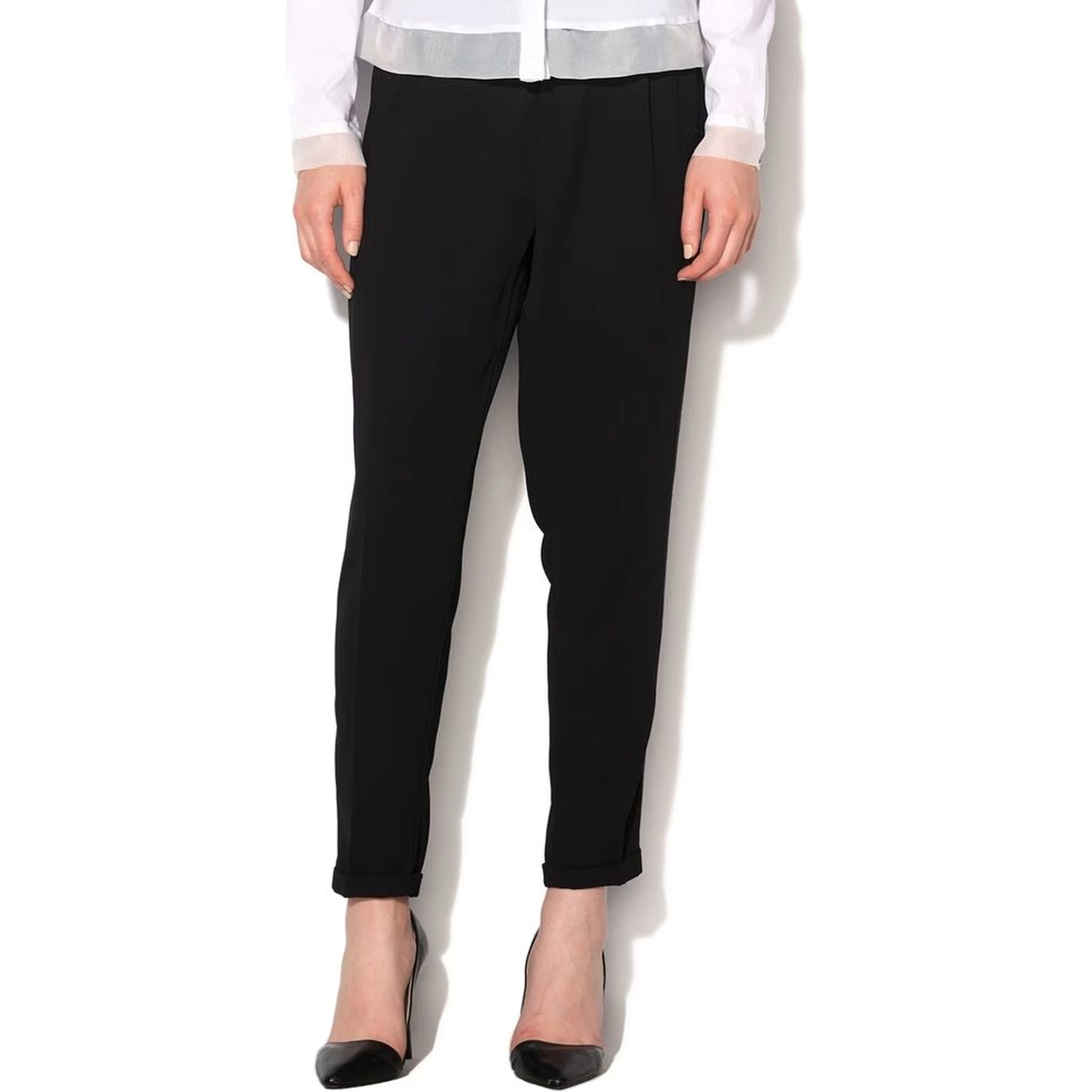 Black Polyester Casual Pants