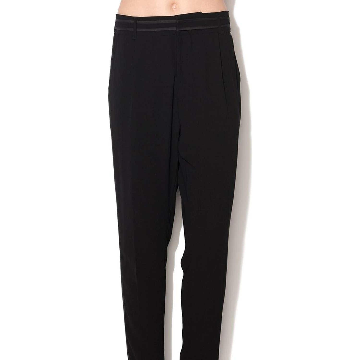 Black Polyester Casual Pants
