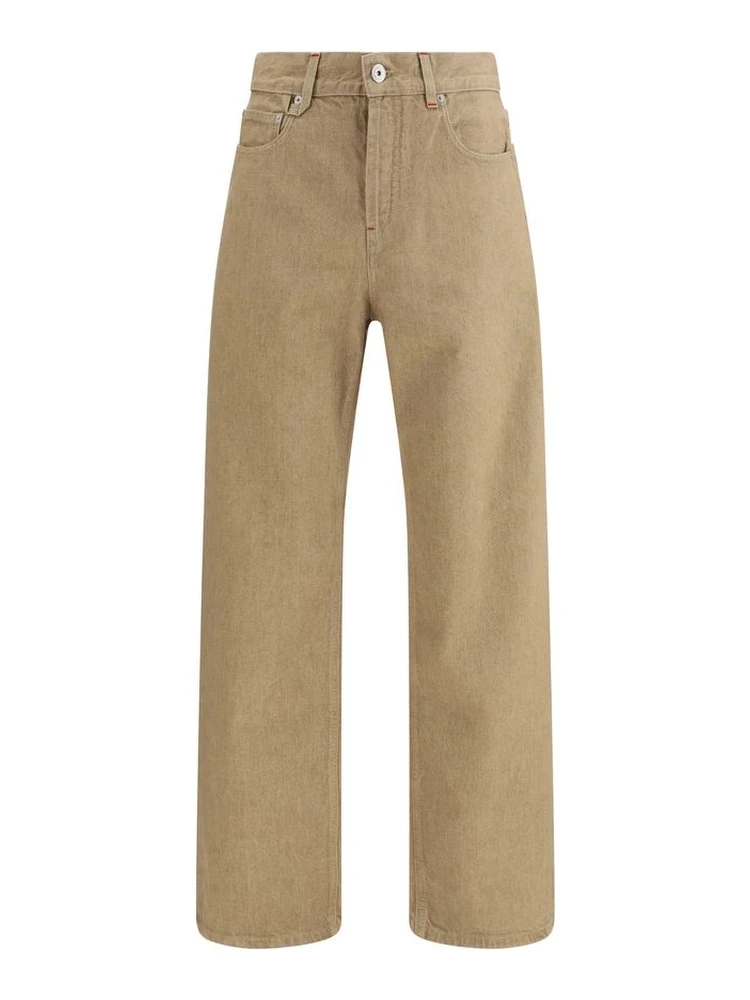 Beige Cotton Straight-Leg Jeans