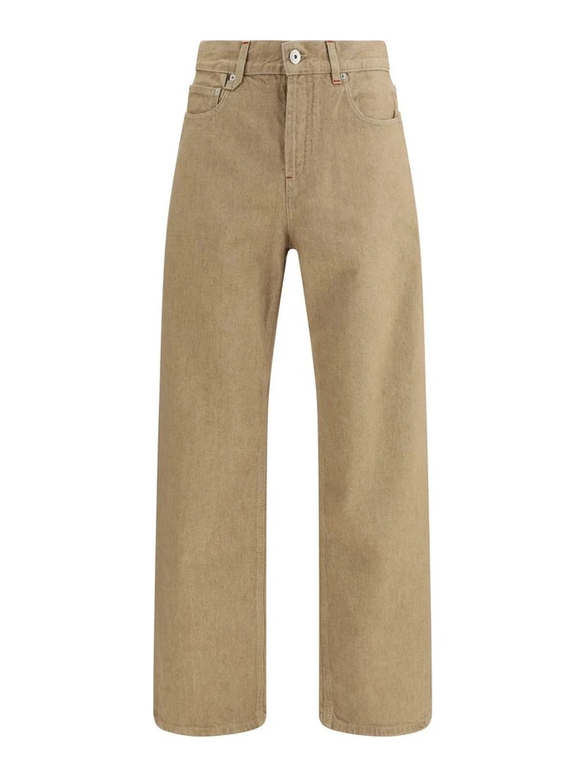 Beige Cotton Straight-Leg Jeans