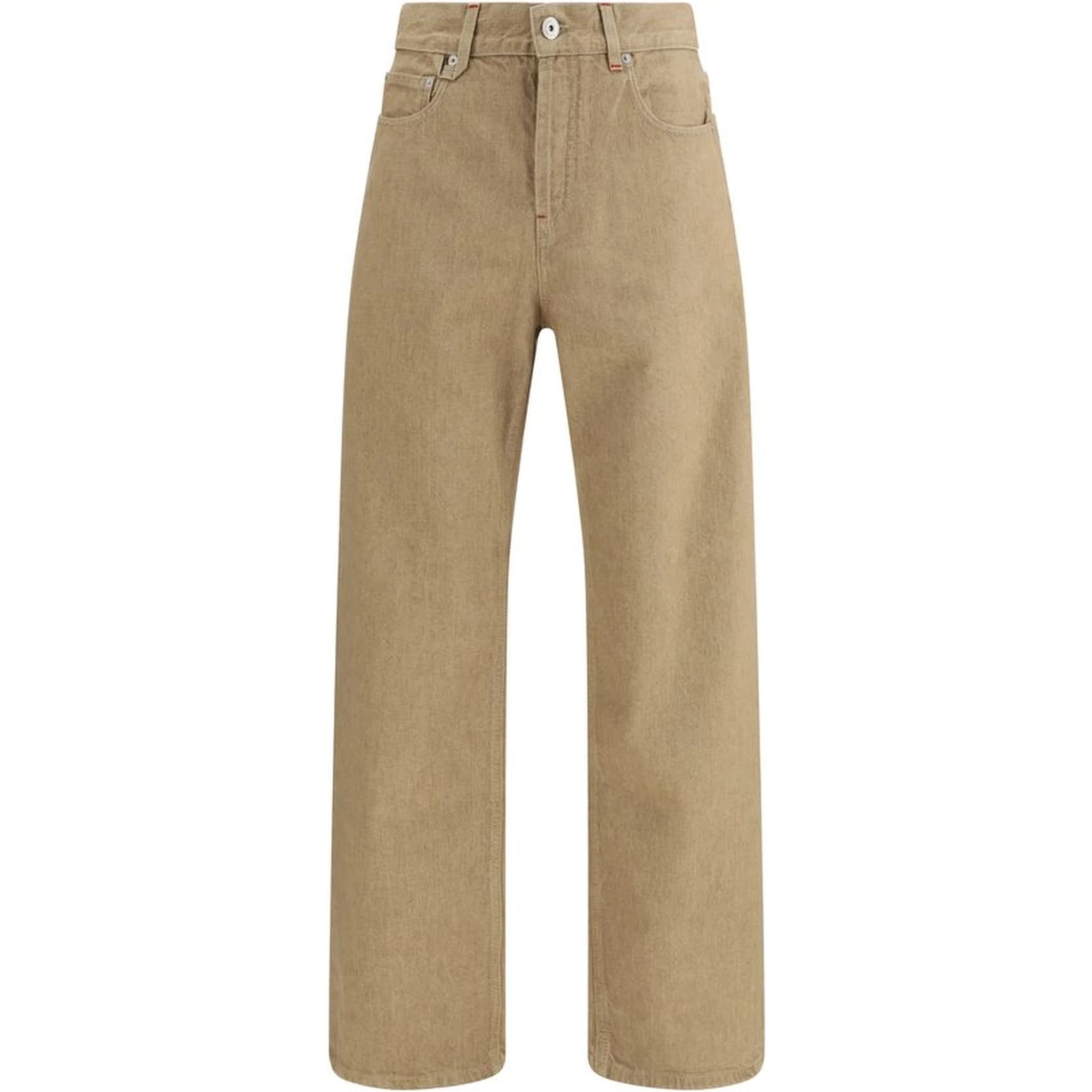 Beige Cotton Straight-Leg Jeans