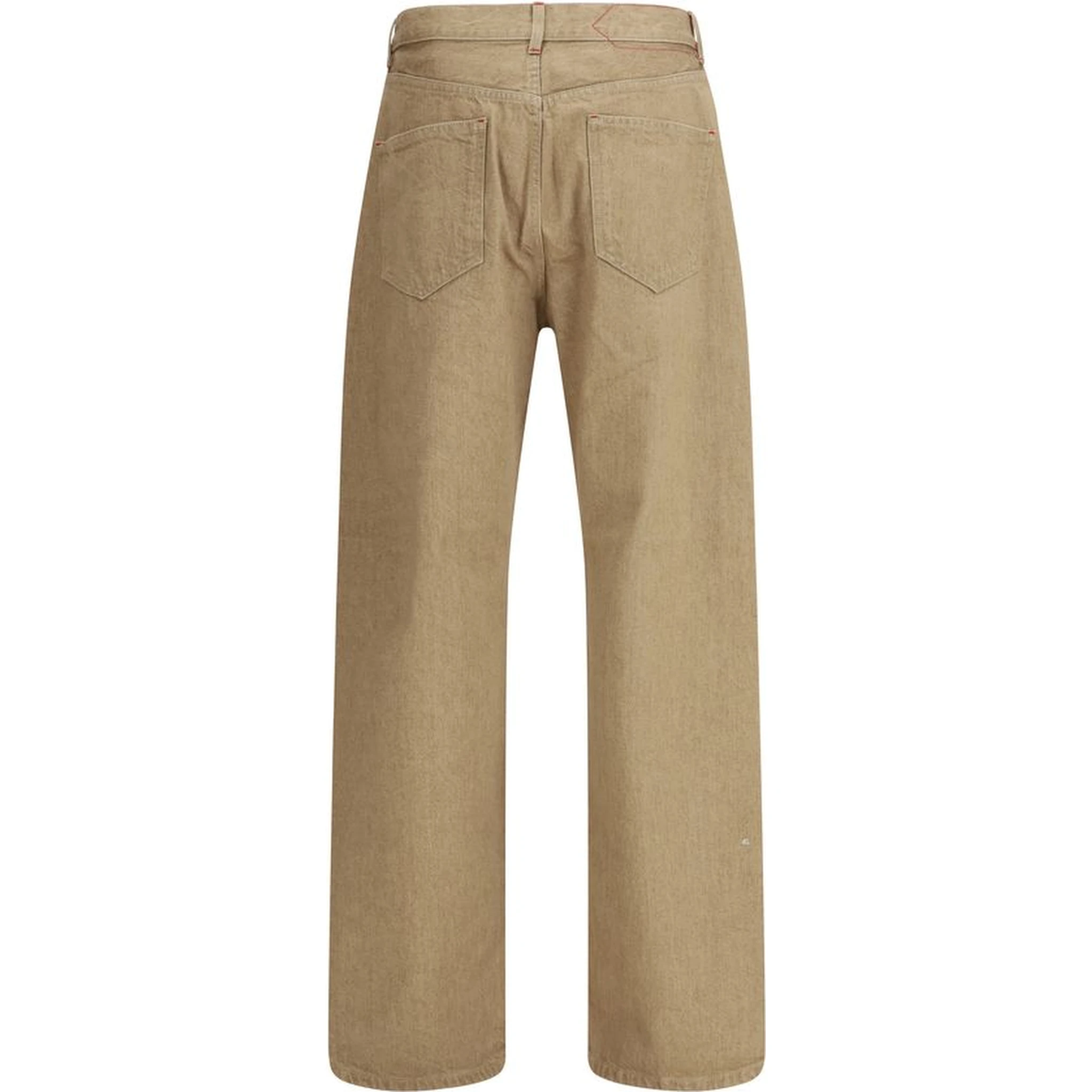 Beige Cotton Straight-Leg Jeans