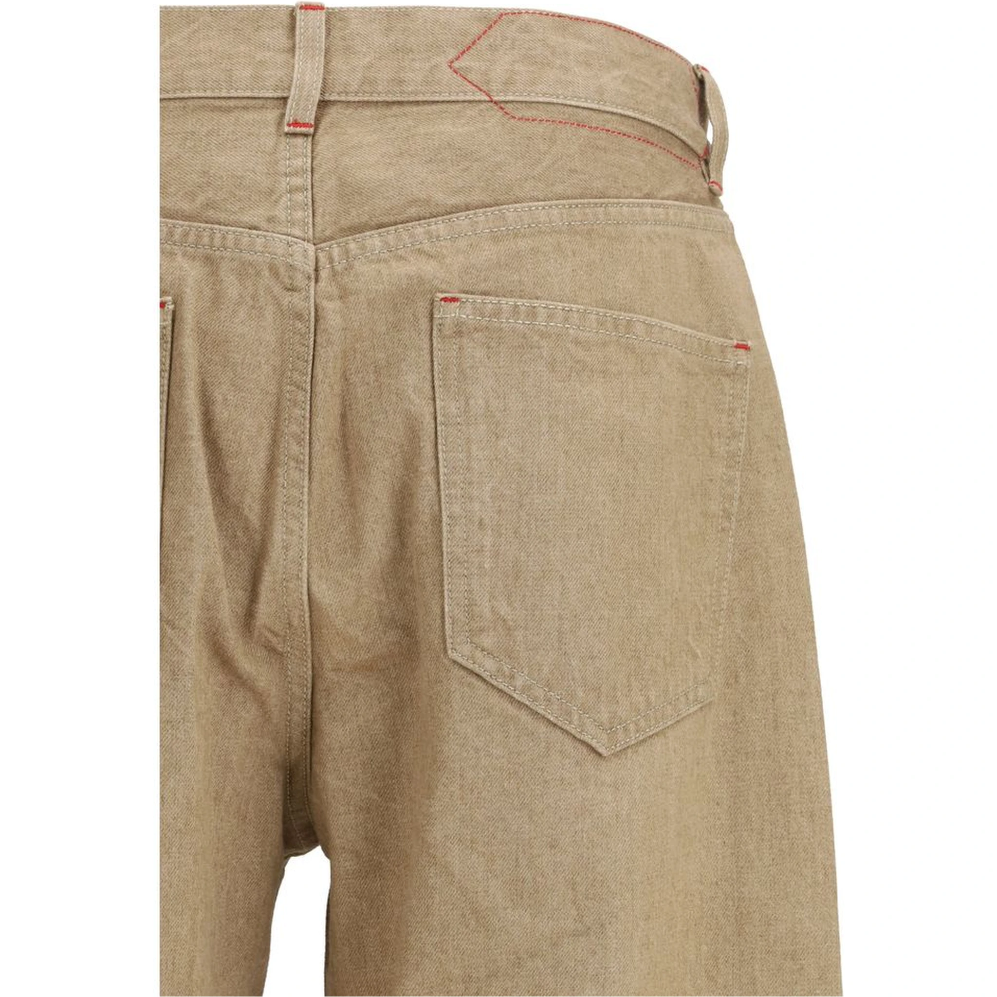 Beige Cotton Straight-Leg Jeans