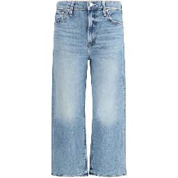 Blue Cotton Cropped Jeans