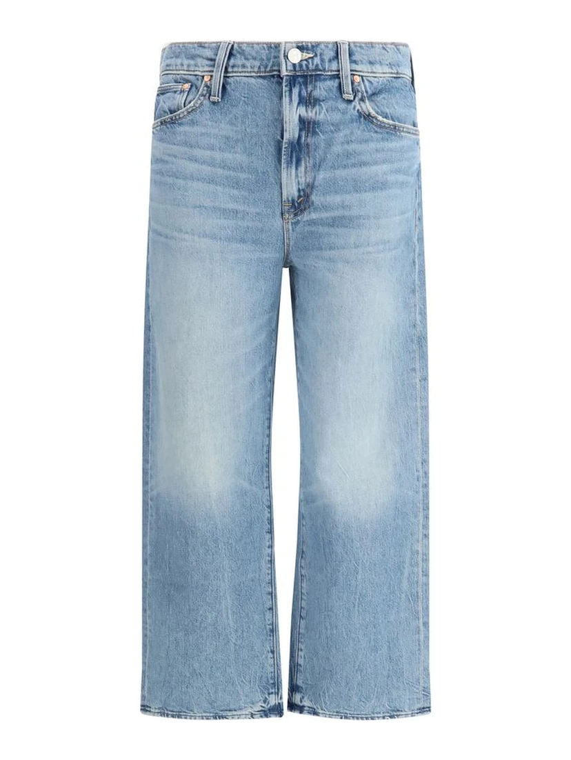 Blue Cotton Cropped Jeans