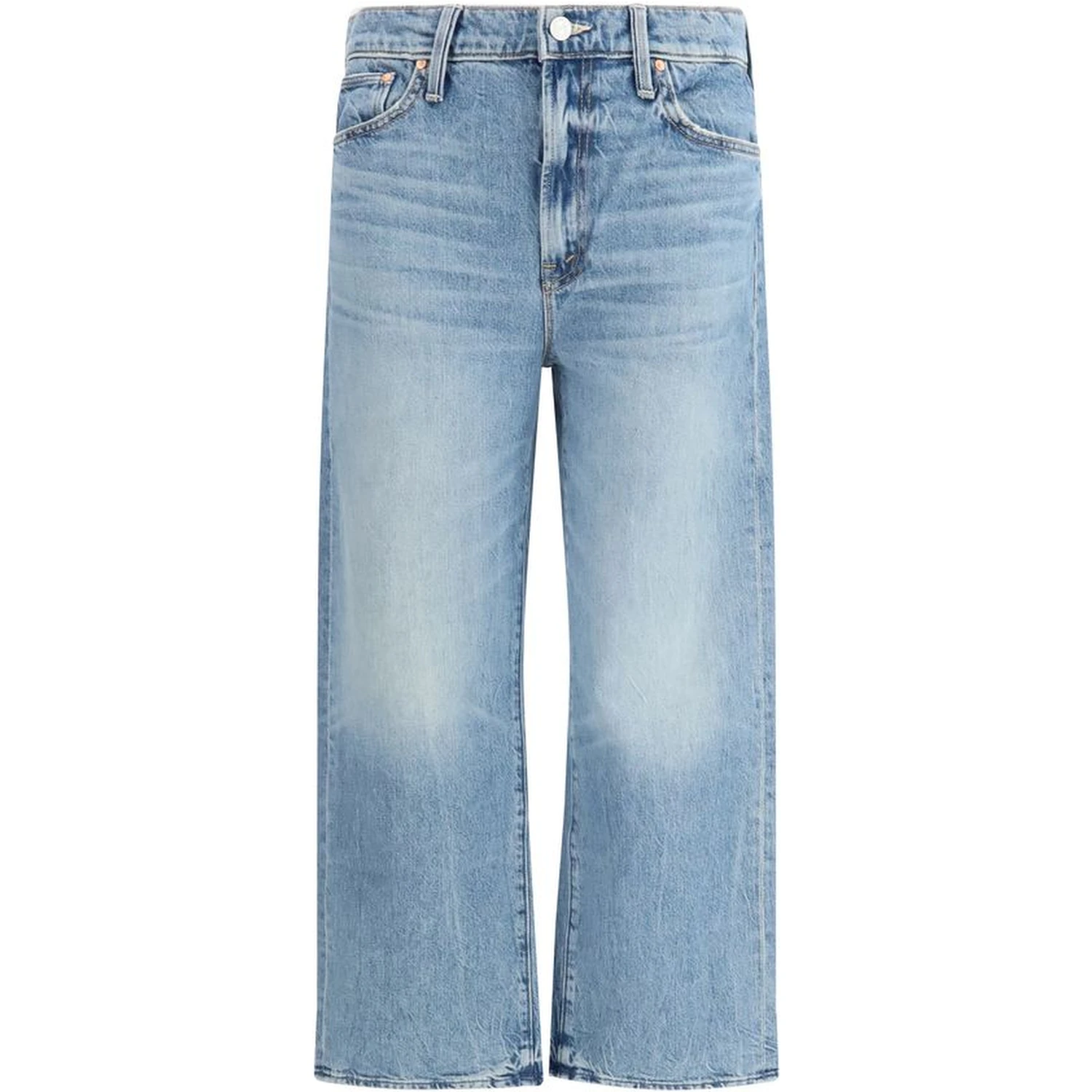 Blue Cotton Cropped Jeans