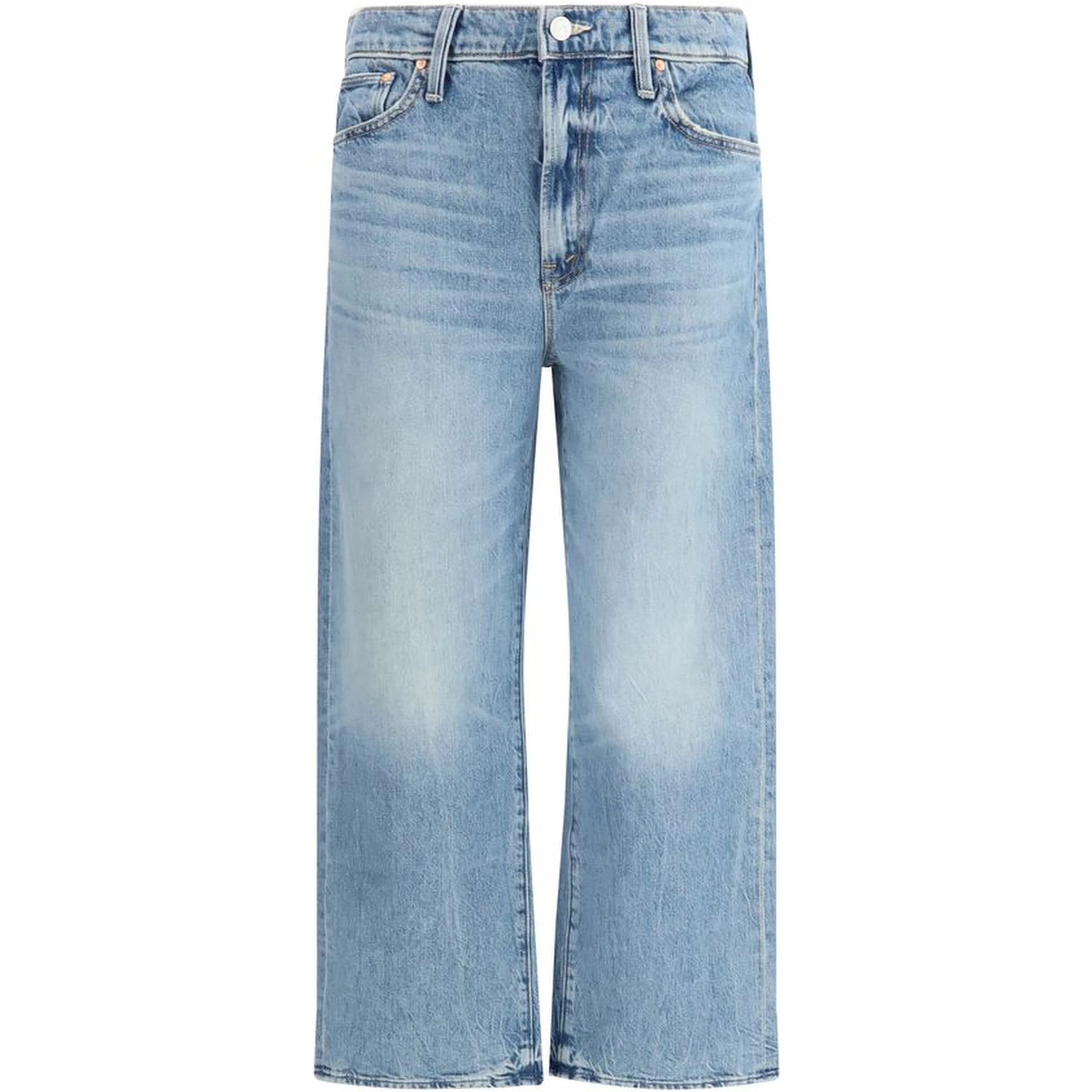 Blue Cotton Cropped Jeans