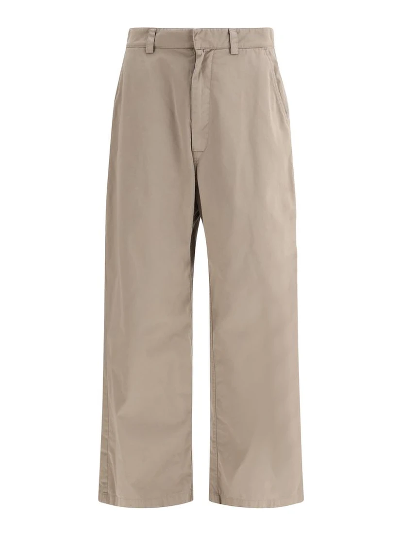 Beige Cotton Casual Pants