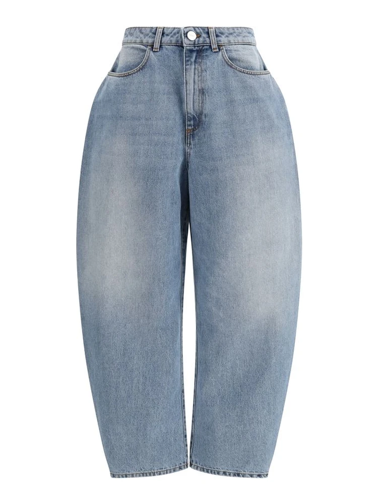 بنطلون جينز أزرق قطني بقصة مستقيمة