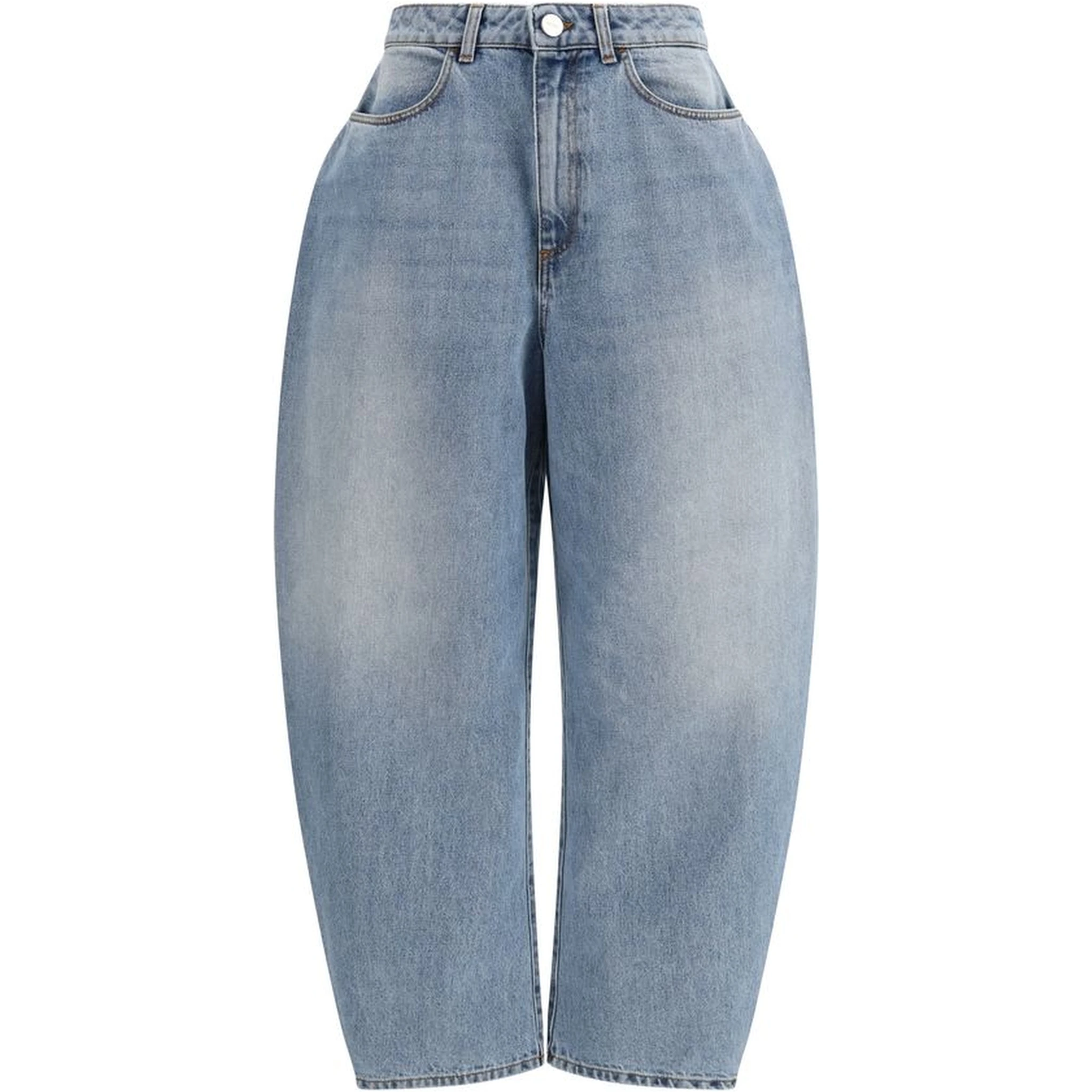 Blue Cotton Straight-Leg Jeans