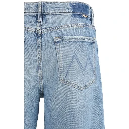 Blue Cotton Cropped Jeans