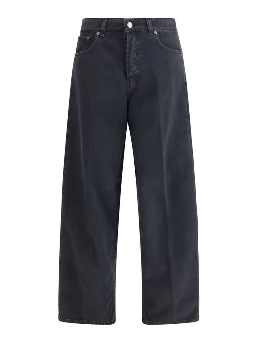 Black Cotton Straight-Leg Jeans
