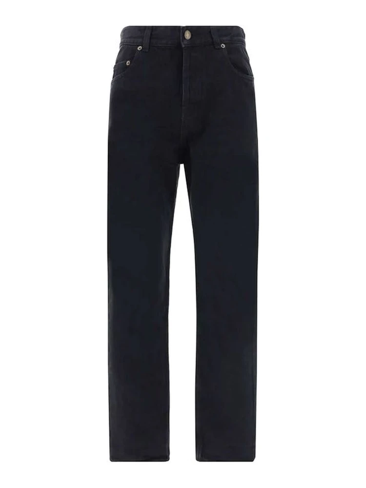 Black Cotton Straight-Leg Jeans