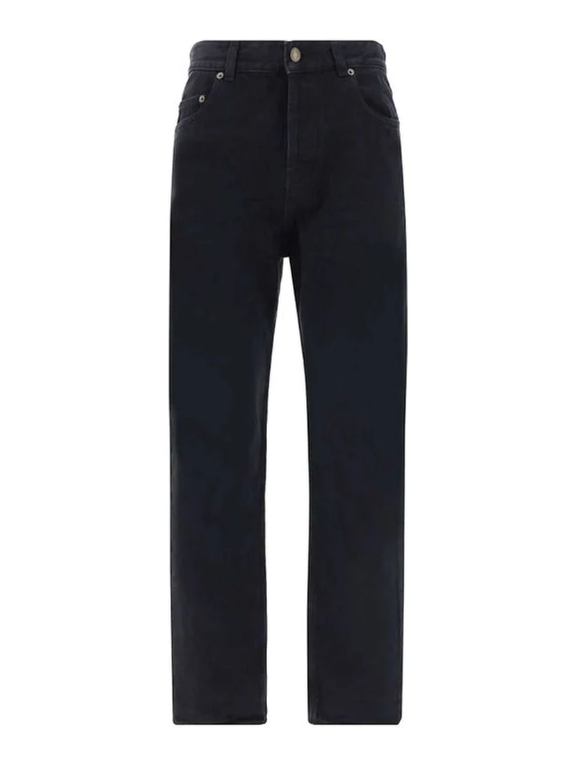 Black Cotton Straight-Leg Jeans