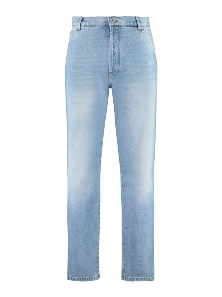 Blue Cotton Straight-Leg Jeans