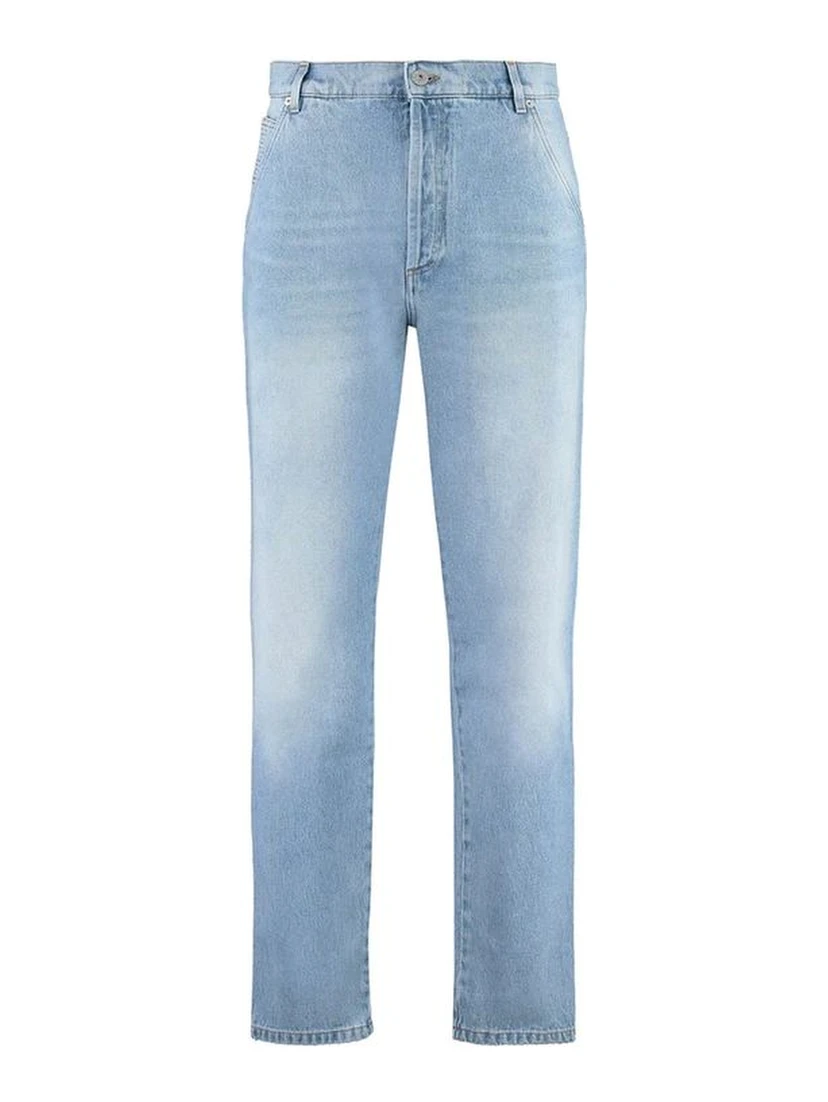 Blue Cotton Straight-Leg Jeans
