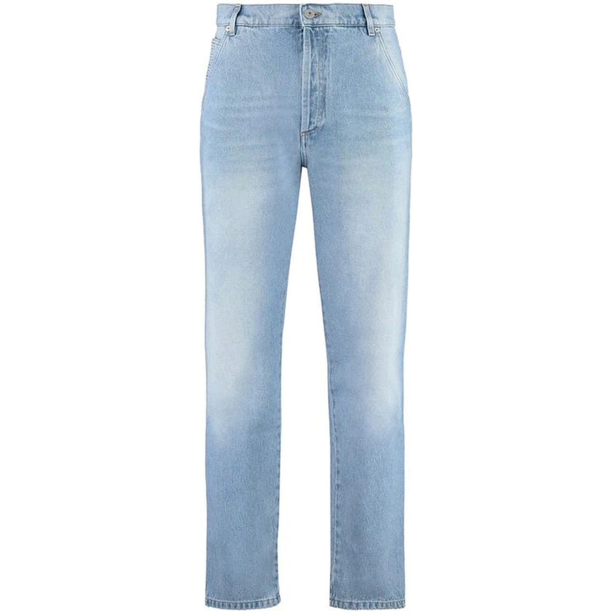 Blue Cotton Straight-Leg Jeans