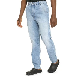 Blue Cotton Straight-Leg Jeans