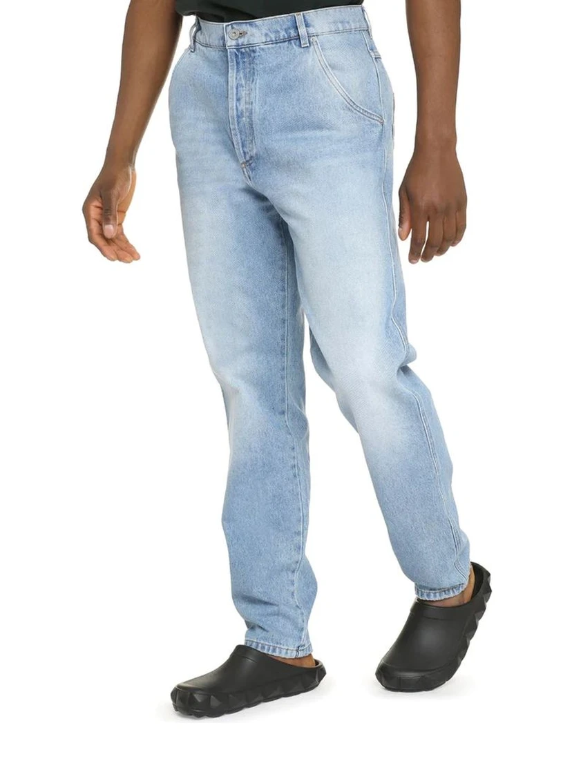 Blue Cotton Straight-Leg Jeans