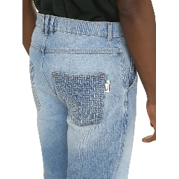 Blue Cotton Straight-Leg Jeans