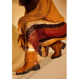 Brown Leather Ankle Boots Andira – Women’S Block Heel Boots With Decorative Shearling And Lug Sole