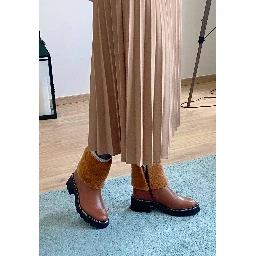 Brown Leather Ankle Boots Andira – Women’S Block Heel Boots With Decorative Shearling And Lug Sole