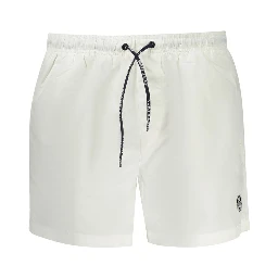 White Polyester Men's Swim Boxer