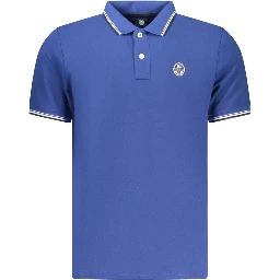 Blue Cotton Men Polo Shirt