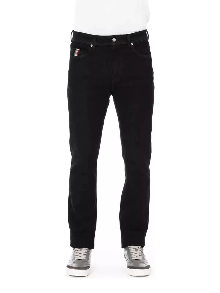 Black Cotton Straight-Leg Jeans