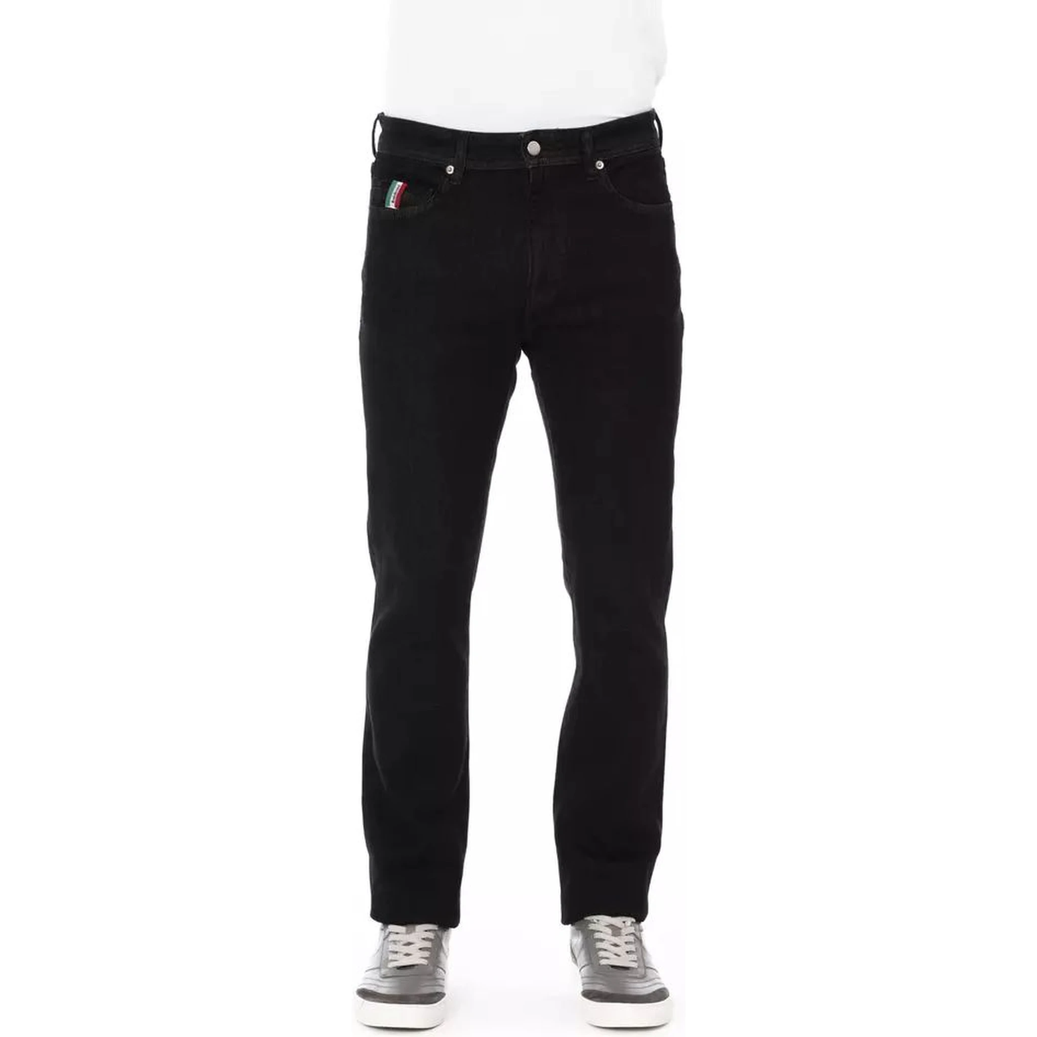 Black Cotton Straight-Leg Jeans