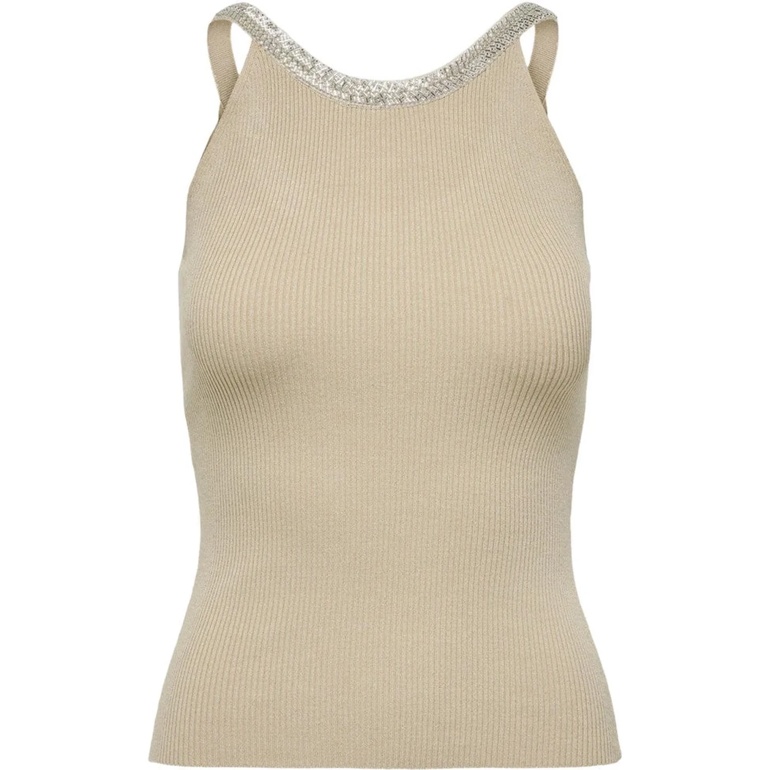 Beige Nylon  Elastane Tank Tops