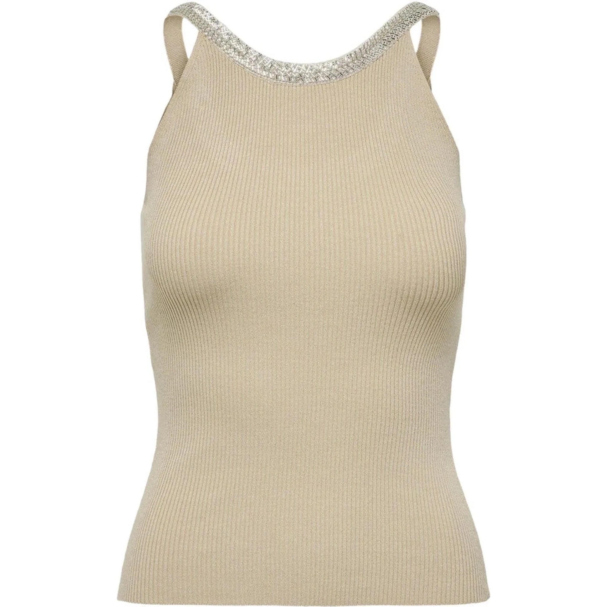 Beige Nylon  Elastane Tank Tops
