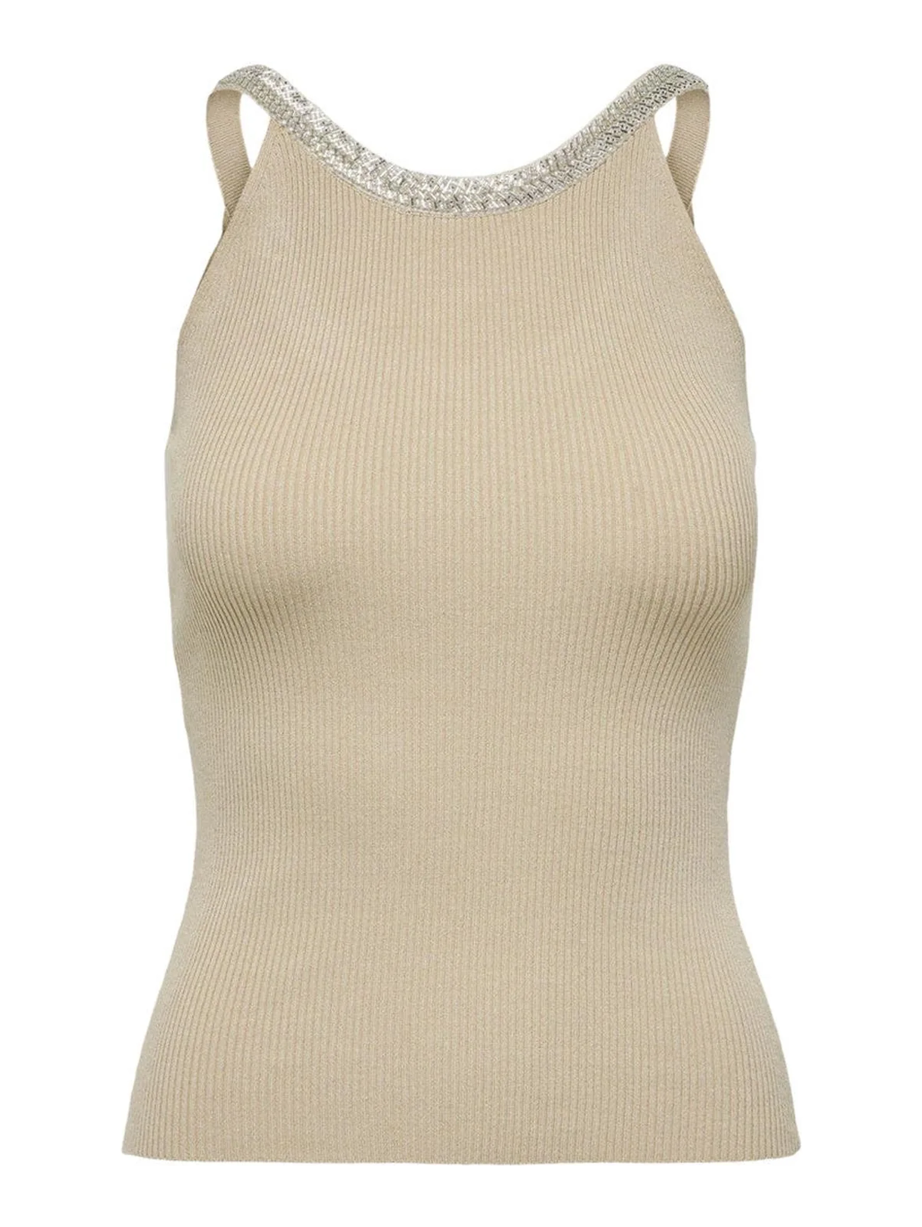 Beige Nylon Elastane Tank Tops
