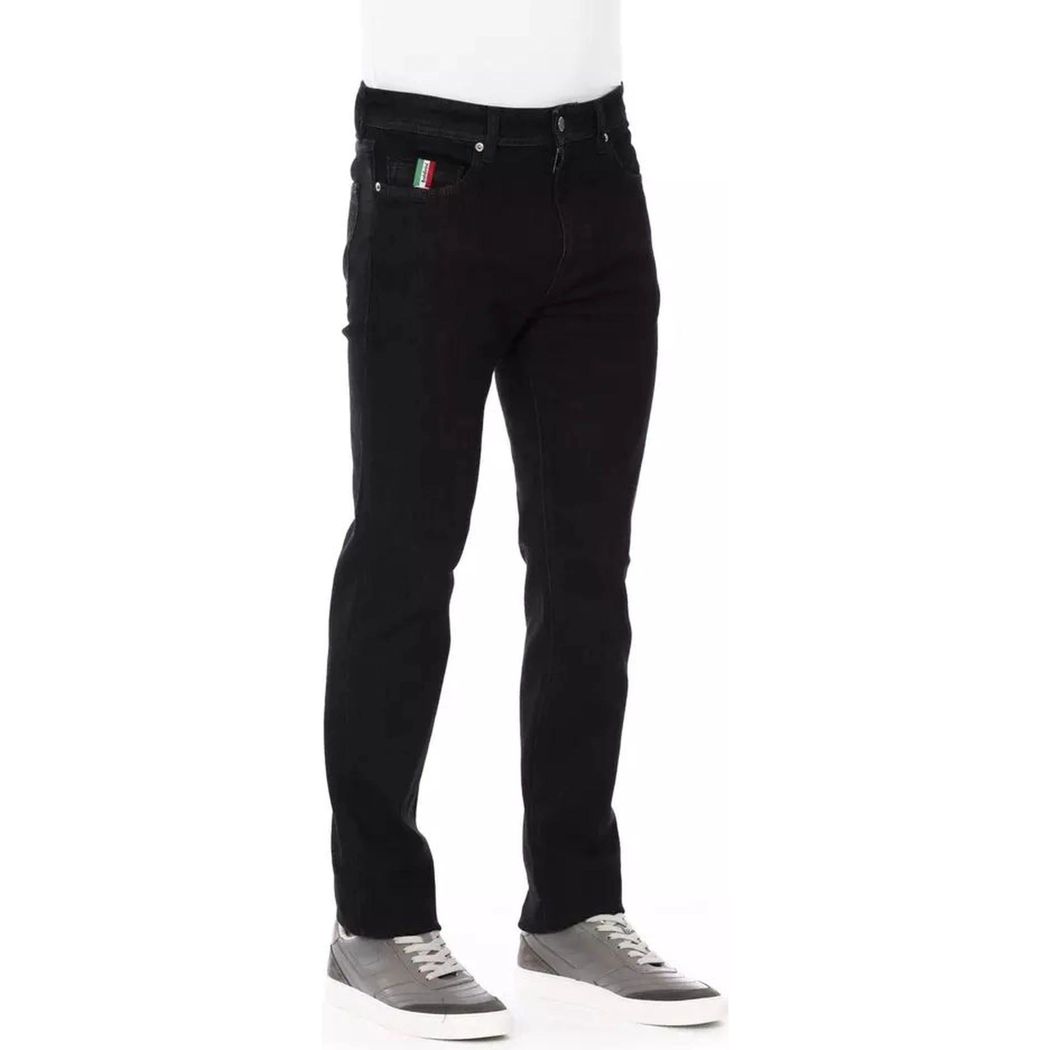 Black Cotton Straight-Leg Jeans