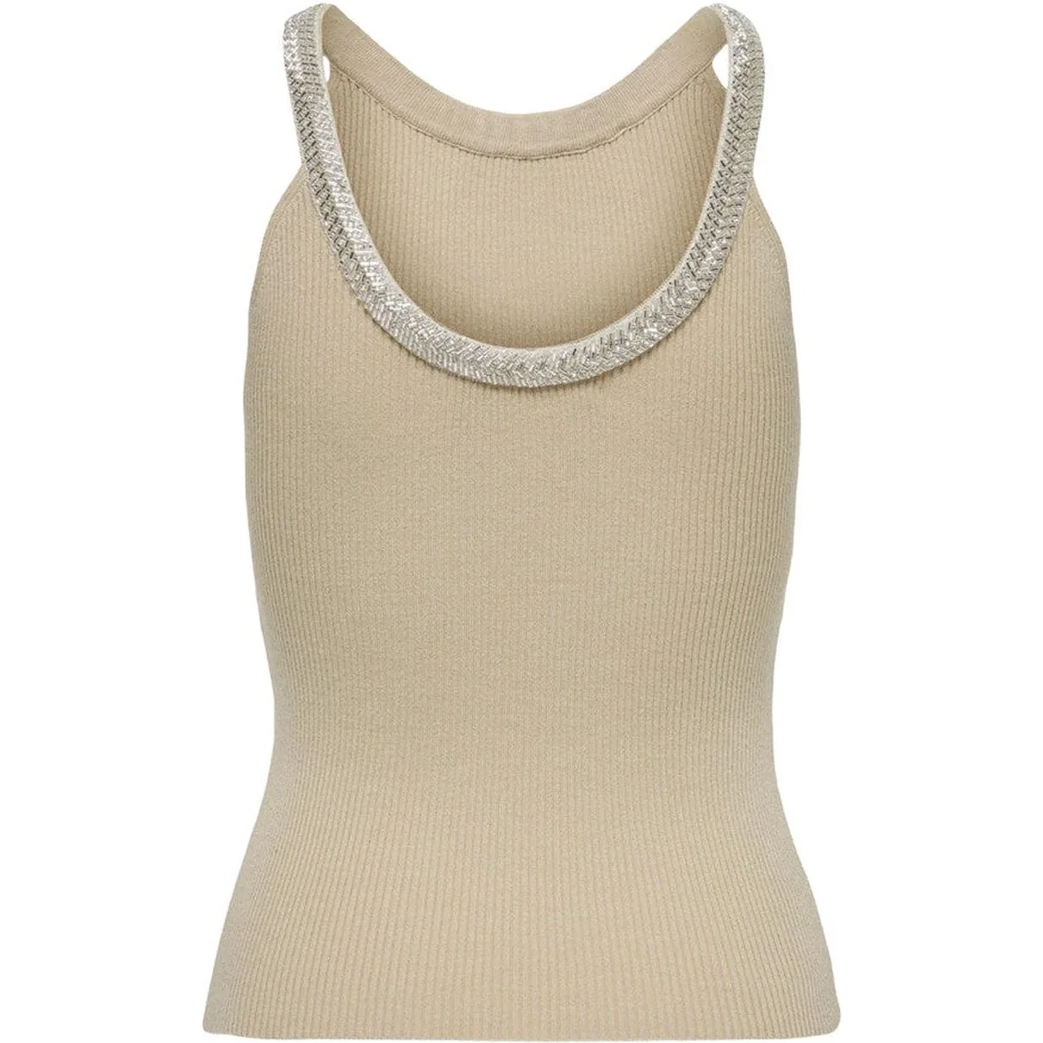 Beige Nylon  Elastane Tank Tops