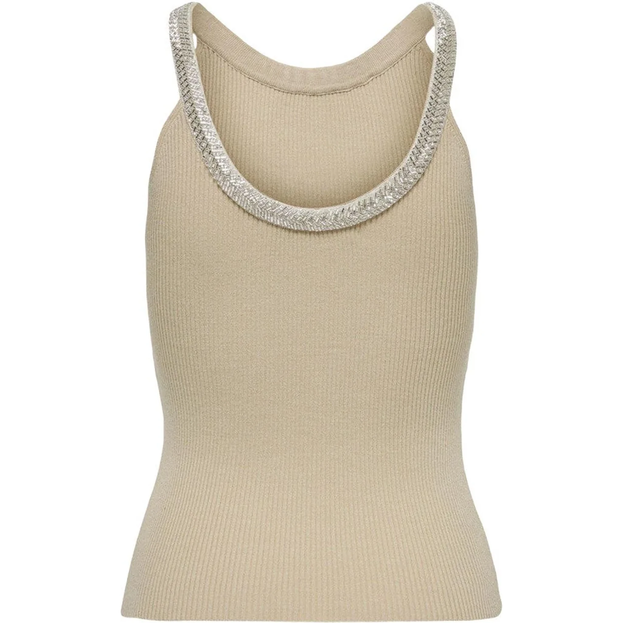 Beige Nylon  Elastane Tank Tops