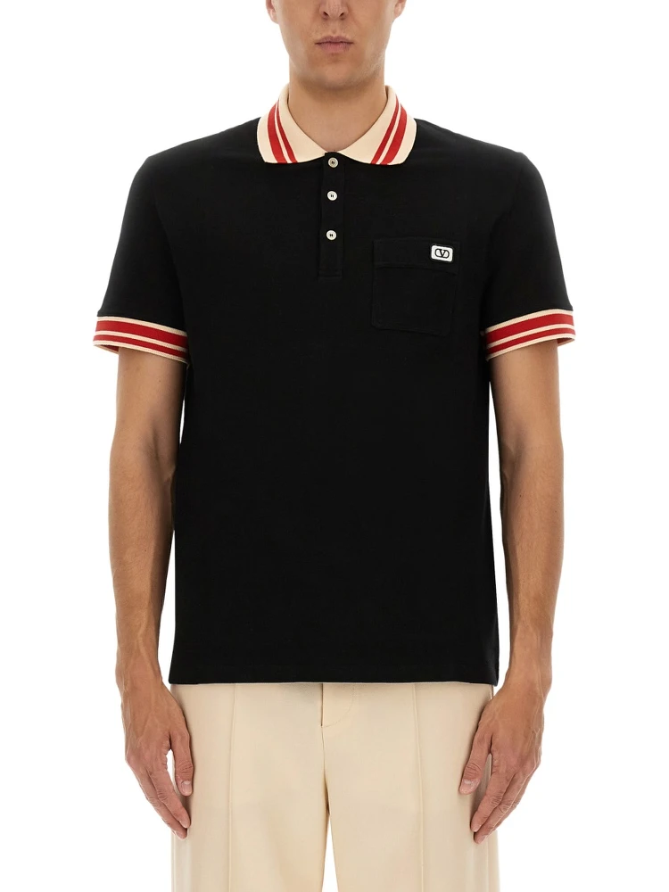 COTTON PIQUE POLO SHIRT WITH "VLOGO" PATCH