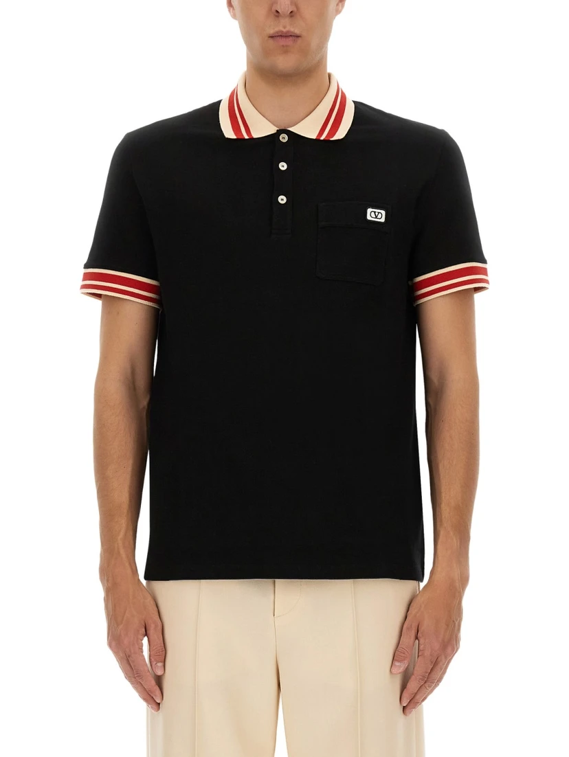 COTTON PIQUE POLO SHIRT WITH "VLOGO" PATCH